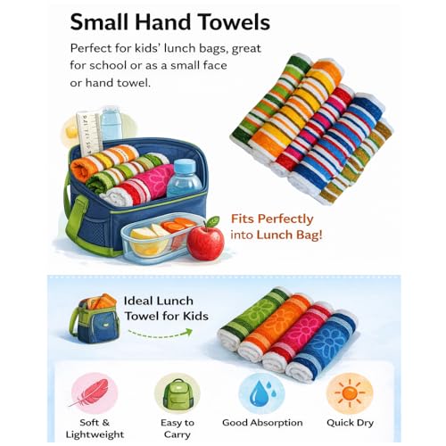 Image of Threadglow Decors Cotton Multicolor Lunch Towel /Napkin for School Kids (11 x 16 Inches) | Small Hand & Face Towel | Reusable Lunch Towels for Kids (Mix of Available Colors dispatched) (8)
