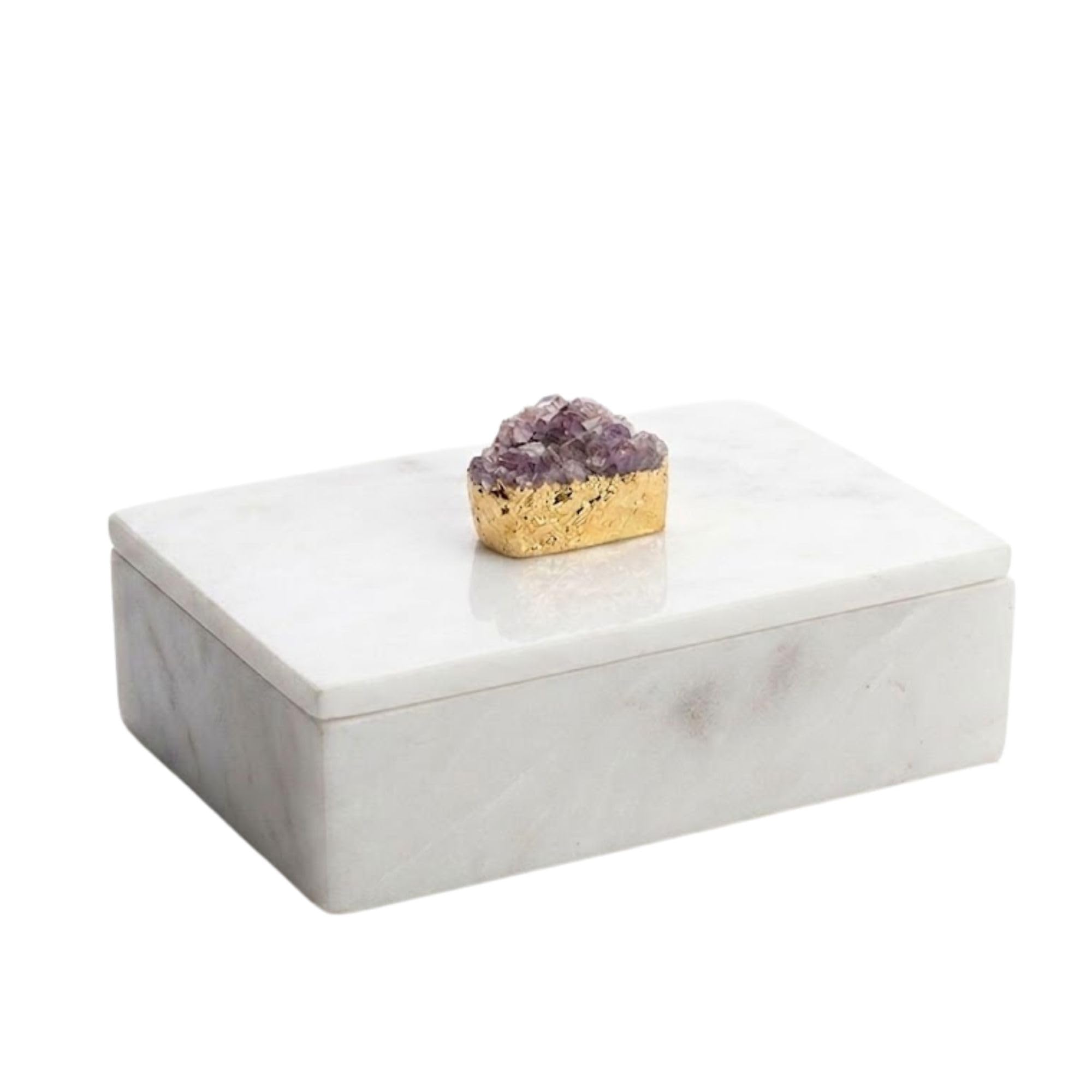 White Marble Jewelry Box with Amethys Crown Crystal Knob | Premium Handcrafted Stone Storage Box for Jewellery, Rings, Earrings and Wtches | Decorative Organizer for Home Décor & Gift-image-12