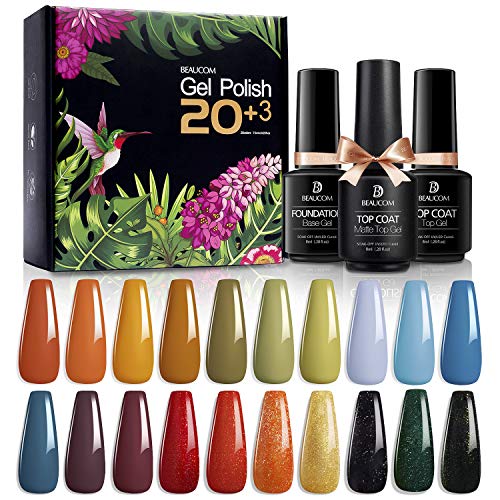 Gel nail polish set, with top and bottom coating,23 pieces,soaked glitter gel polish set,red yellow orange green home gel nail art nail set