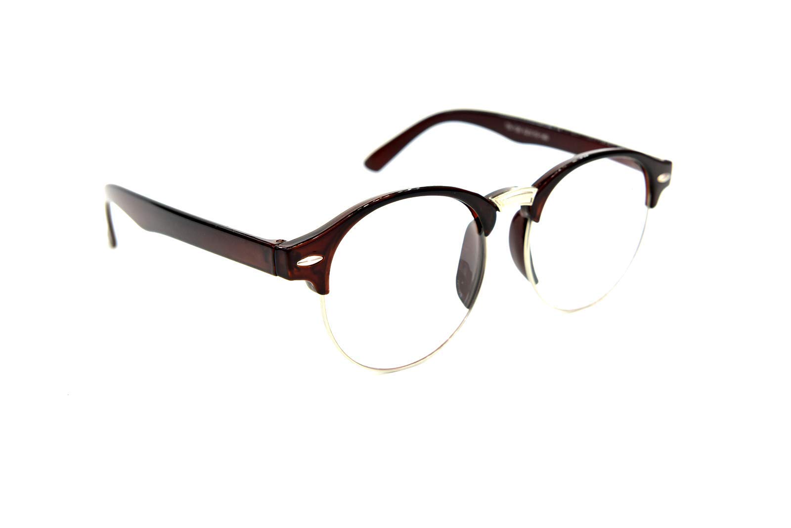 Fads & Fashions Classic Round Half Frame Browline Stylish Retro Reading Glasses in 3 Colours TN106 (Brown, 1.0)