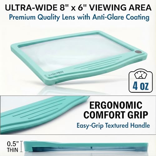 Image of MAGNIPROS 5X Rechargeable LED Page Magnifier, Large Anti-Glare Lens, Ultra Bright 3 Color Light Modes- Reduces Eye Strain for Small Print, Low Vision & Seniors