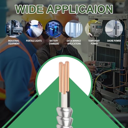 Image of 200ft 8 /2 Metal Clad (MC) Cable with Ground, 8 Gauge Electric Wire with Aluminum Armor, Solid Bare Copper Conductors for Indoor Outdoor Underground Embedded Installation (8 /2, 200 ft)