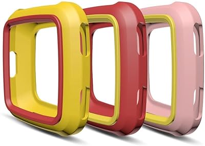 AWINNER Colorful Case for Fitbit Versa,Shock-Proof and Shatter-Resistant Protective Silicone Case for Fitbit Versa Smartwatch (Pink,Red,Yellow)