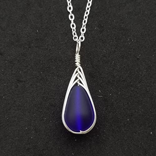 Yinahawaii Handmade Sea Glass Necklace, Hawaiian Jewelry For Women, Braided Deep Cobalt Blue Necklace, Unique Beach Jewelry Sea Glass Jewelry Birthday Gift For Women (September Birthstone Jewelry) #TOP3