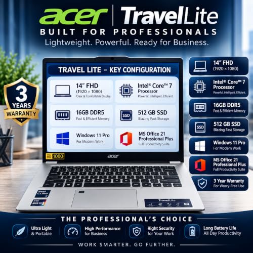 Image of Acer 14 Professional Choice, Intel Core 7-150U, 16GB DDR5 RAM, 512GB SSD