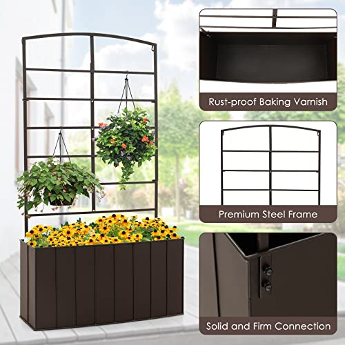 Giantex Raised Garden Bed With Trellis, 44” Elevated Garden Planter Box, Indoor Outdoor Free Standing Plant Raised Bed, Vertical Container Bed With Lattice For Plants Flowers Climbing Or Pot Hanging #TOP3