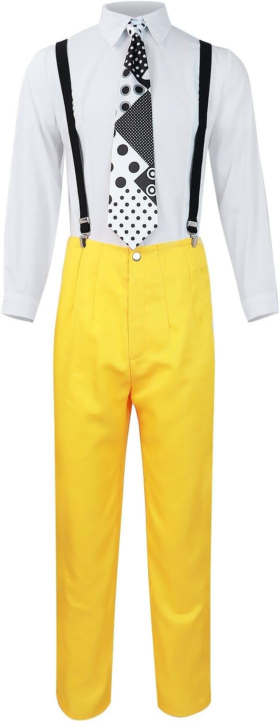 Jim Carrey Cosplay Shirt Pants Hat with Tie Yellow Uniform Jim Halloween Costume Jacket Coat for Adult Kids