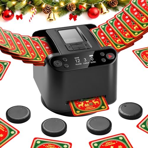 Card Shuffler, Automatic Card Dealer Machine for 1-2 Decks, 12 Players with 4 Remotes, Built-in Game Modes, 360° Rechargeable, for Poker Rummy Phase 10 Skip-Bo, Gift Box