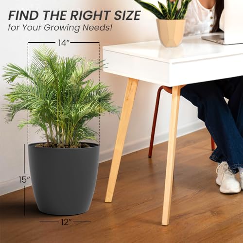 Image of YUCCABE ITALIA SHERA Stella 14 Inch Plastic Plant Pot for Home Decor Indoor Plant Pots for Living Room Plastic Flower Pot for Garden (Grey, 14 INCH - 4 Pcs)