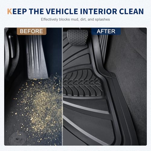 Image of FLORICH Car Floor Mats, Waterproof Universal Heavy-Duty 4 Pieces Rubber Floor Mats for Cars, Full Set Car Mats with Anti-Slip Backing Fit for Most SUV, Vans,Trucks, Sedan(Light Black)
