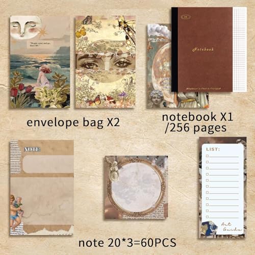 Image of Vintage Aesthetic Paper Scrapbook Kit(346Pcs) Scrapbooking Supplies Kit With Bullet Junk Journal,Stationery,A6 Grid Notebook Journaling Gift For Girl (Star And Art Museum),Multicolor