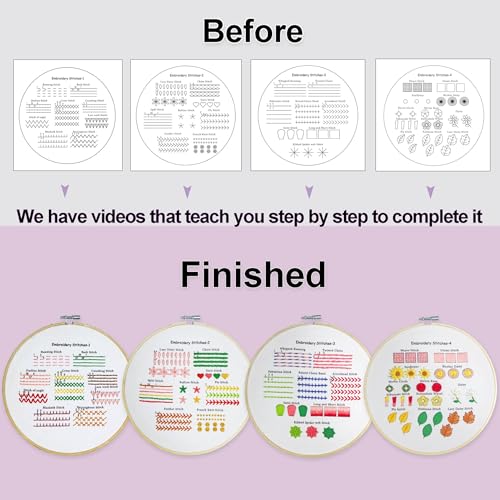 Image of Sutesloly Embroidery Kit for Beginners Adults, 4 Sets Learn to Floral Patterns Simple Starter kit for Beginners, Easy Practice Kit, 7.8inch Hoop, Hand DIY Craft for Women,Purple