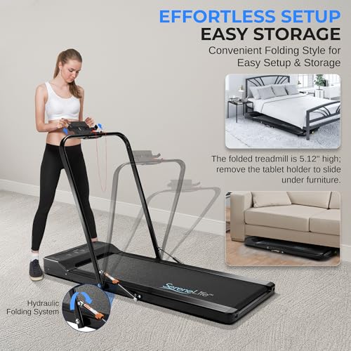 SereneLife Folding Treadmill Exercise Running Machine, Under Desk Storage, Electric Motorized with16 Pre-Set Program, Bluetooth Integration, Home Gym/Office, Walking or Jogging, 265lbs Capacity