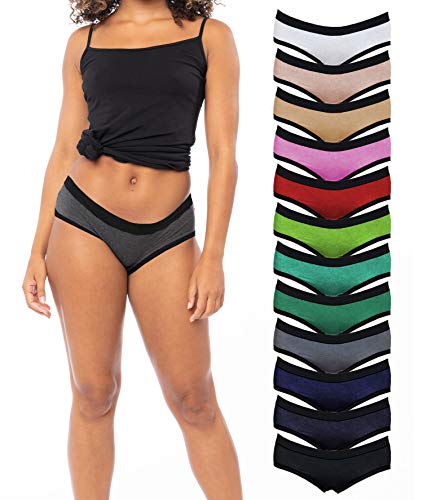Sexy Basics Women's Hipster Panties | Ultra-Soft Cotton Stretch Underwear-Pack of 12 (12 Pack- Assorted Grab Bag Solid Colors, Small)