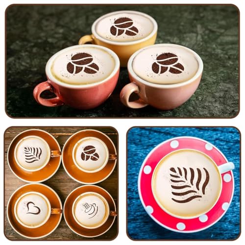 Image of Supvox Stainless Steel Coffee Stencils Set of 4, 8.5x12cm Latte Art Templates for Cappuccino, Lattes, Cakes, and Desserts, Reusable Food Grade Coffee Decorating Tools for Home Cafe and Baking Use
