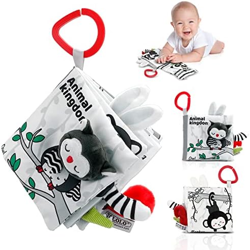 Crinkle Soft Baby Books 0-6 Months, 3D Touch Feel High Contrast Cloth Book Sensory Baby Toys 0-6-12 Months, Early Learning Stroller Toys for Infants Toddler Gifts Toy, Forest Jungle Tails