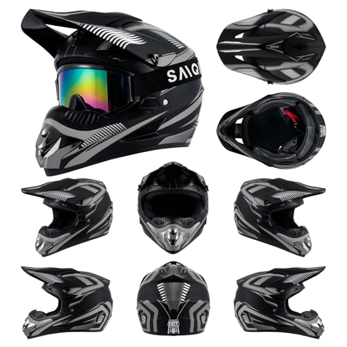Motocross Helmet,Youth & Adult ATV Dirt Bike Motorcycle, Kids BMX 4-Wheeler Off-Road Mountain Bike Helmet,DOT Certified,W/Gloves Goggles Mask 4-Piece Set (Gray, X-Large) by SanQing - Used condition - Image 2