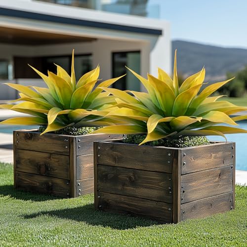 Image of Ttranewsoo Artificial Plants Outdoor Faux Plant,28 inch Artificial Agave Faux Hostas Outdoor Uv Resistant Artificial Plants Indoor Fake Plant Artificial Agave Plant Indoor 2Pack, Yellow