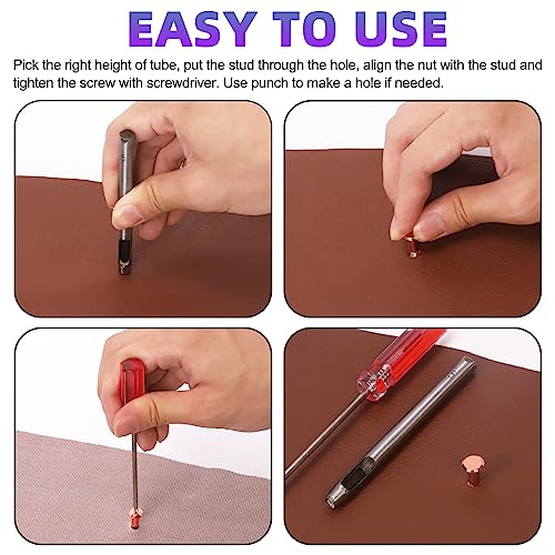 Swpeet S3099 110 Set 6 Sizes M5 X 4Mm/5Mm/6Mm/8Mm/10Mm/12Mm Red Bronze Leather Rivets Chicago Binding Screws With Install Tools Assortment Kit, Screw Rivets M5 Chicago Binding Screws For Repair Leather thumb #3