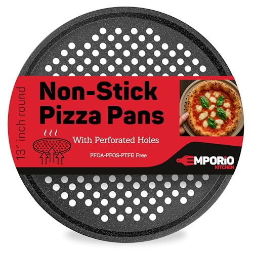 Non-Stick Pizza Pan 1 Pack, 13 Inch Round Carbon Steel Pizza Tray with Perforated Holes for Crispy...