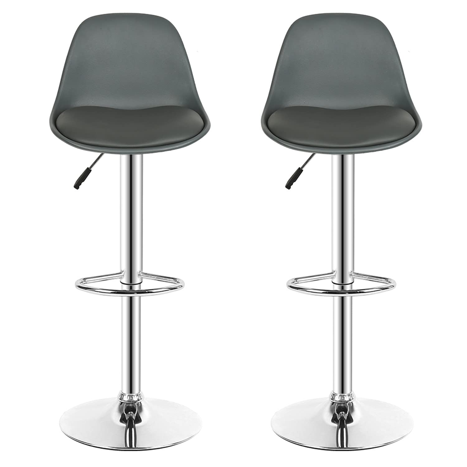 HUOLE Tabourets de Bar Lot de 4 pivotant- Lot de 4 chaises de Bar réglable,Réglable en Hauteur et Rotative à 360°，Robuste et Ultra Silencieux-Gris-4pc