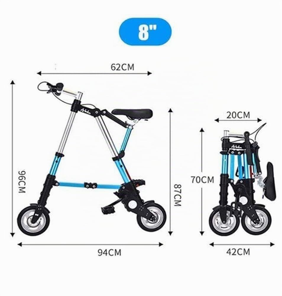 Mini Bicicleta Urbana con Sistema Plegado Rápido, Ruedas Aluminio 8 Pulgadas, Mini Bicicleta Portátil Ultraligera para Adultos C,8in