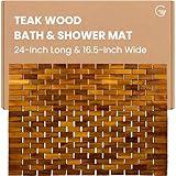 Teak Bath Mat & Shower Mat (24" x 16.5") | Wooden Flooring for Bathtub & Bathroom | Foldable & Non Slip Wood Bathmat