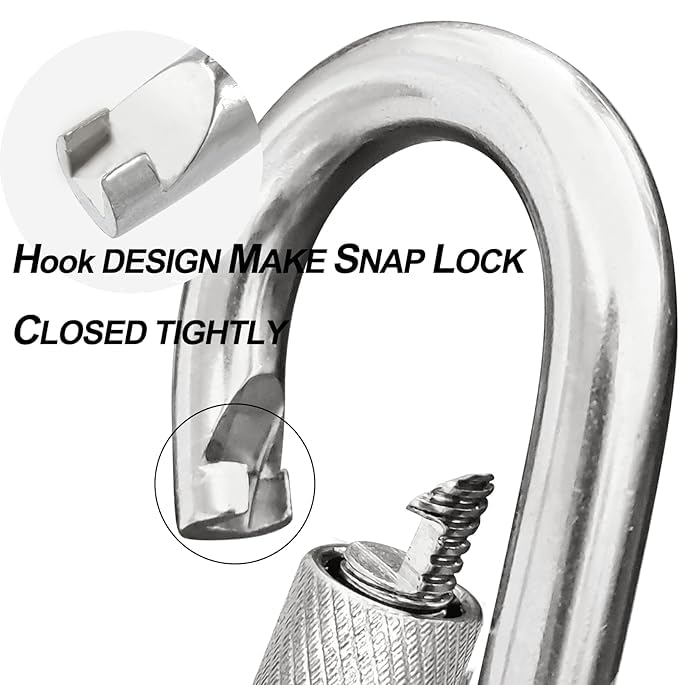 Image of Heavy Duty GI Carabiner Hook Screw Lock | High Tempered Galvanized Iron Snap Hook | Rust Resistant | Home Utility & Multipurpose Use (Pack of 2)