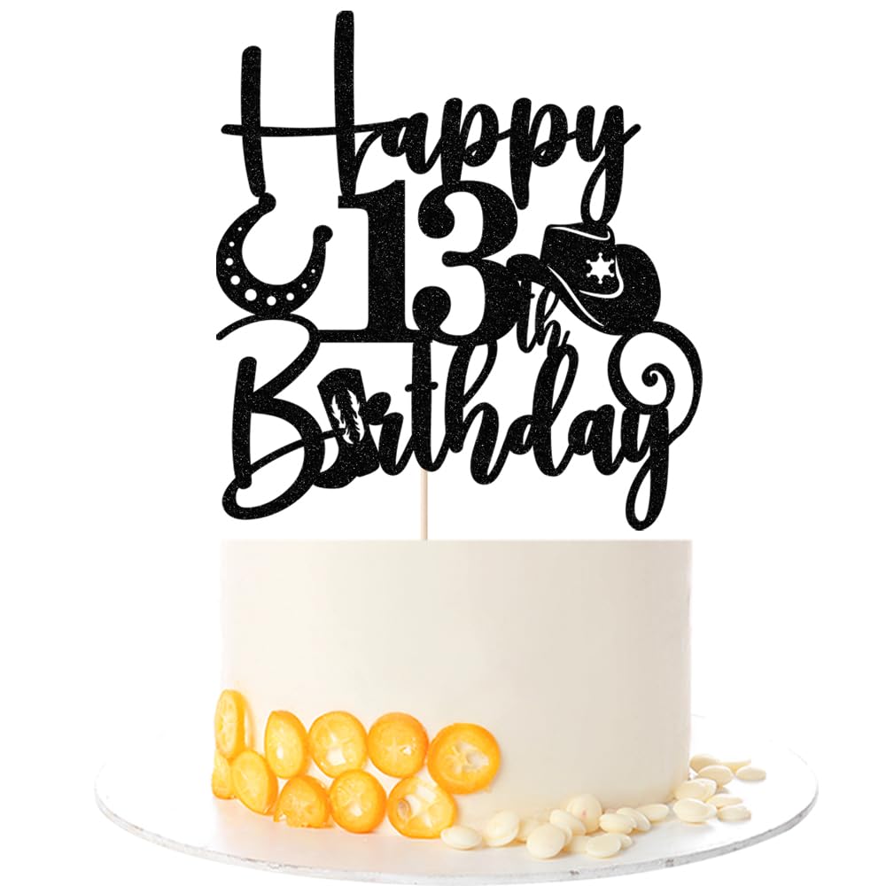 Kaoenla Cowboy Cake Topper-cowboy theme Happy 13th Birthday Decor,13th Birthday/Anniversary Party Decorations (13th)
