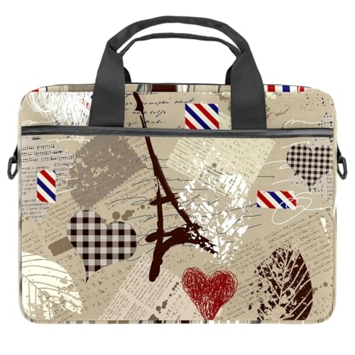 Bolsa de ordenador de 13 pulgadas romántica inspirada en París y corazones