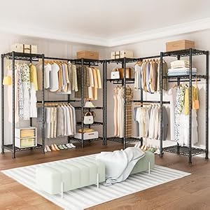 Ulif E7 Garment Rack, Heavy Duty Clothes Storage System with Extendable Hangers Rods, Metal Clothe Rack with 6 Wire Shelves, (52.3"-72") W x 14.5" D x 71.2" H, Load 838 LBS Ulif E7 Garment Rack Heavy Duty Clothes Storage System with Extendable Hangers Rods Metal Clothe Rack with 6 Wire Shelves 523 72 W x 145 D x 712 H Load 838 LBS