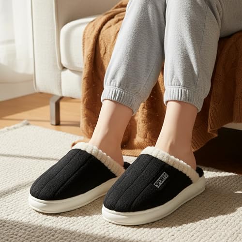 Image of VRITRAZ Men's Plush Winter Slippers | Soft Furry Lined Indoor Slides | Warm Comfortable Anti-Slip Home Footwear
