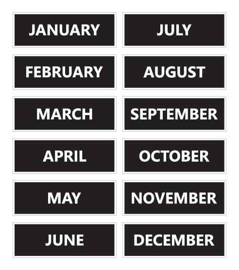 Calendar Month Magnets (Non-Abbreviated) by DCM Solutions (Black)