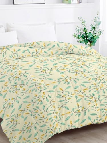 Image of HOMEKART 220 GSM Premium Reversible Microfiber AC Comforter for Single Bed | Soft, Lightweight & Breathable All-Season 3-Layer Quilted Blanket (150 cm x 225 cm, Floral, Beige & Green)