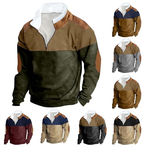 Western Fleece Pullover Men Casual Long Sleeve 1/4 Zip Pullover Fall Half Zip Sweatshirt Vintage Country Jacket Tops4