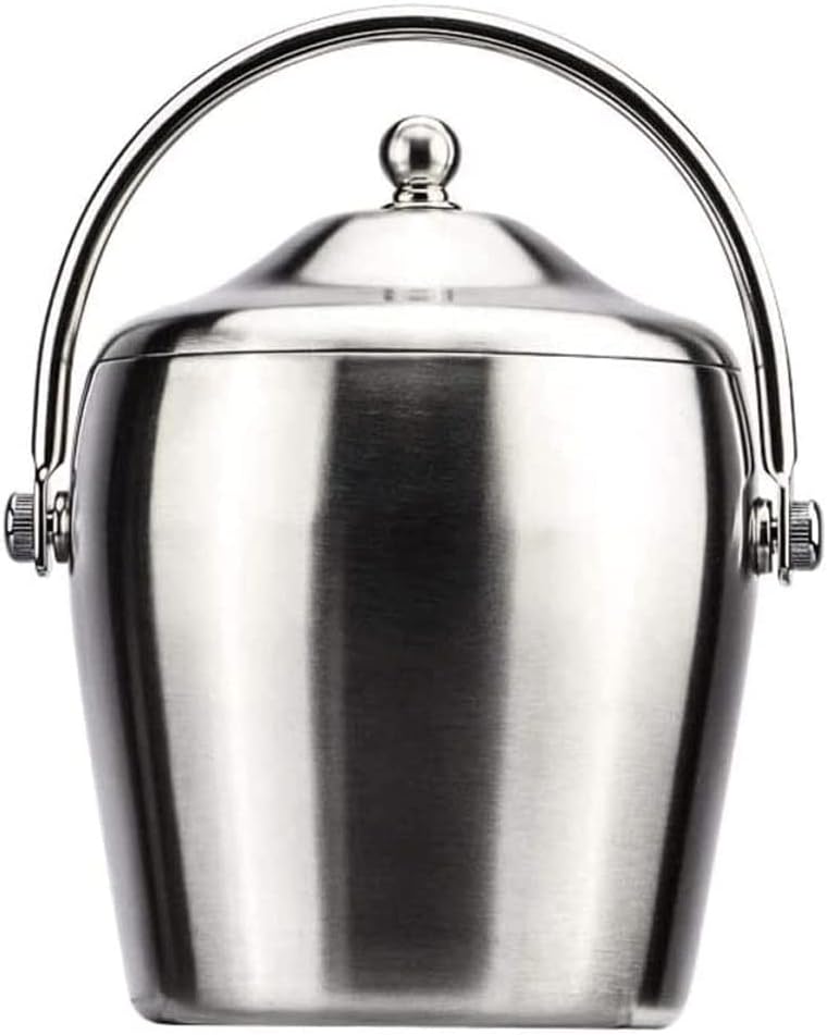 Stainless Steel Ice Bucket with Lid and Tongs 1 Liters Insulated Ice Cold Dry for Bars Party and Camping