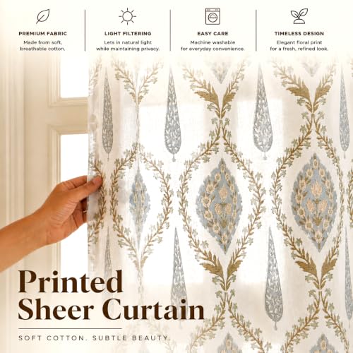 Image of Clasiko Cotton Sheer Curtain Set of 2 | 54x60 Inch /5 Feet | Aqua Sage