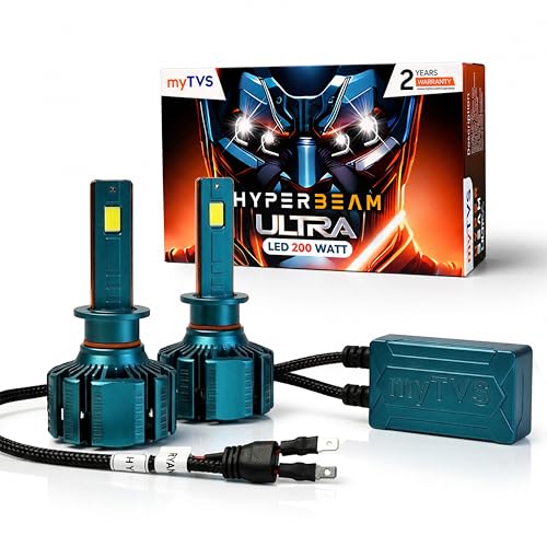 Image of myTVS 200W LED Car Headlight Bulbs | 20000LM Super Bright 6000K Cool White LED Conversion Kit | High Power Waterproof Headlamps | Plug & Play, Long-Lasting, Universal Fit, 2-Year Warranty LED9-H1