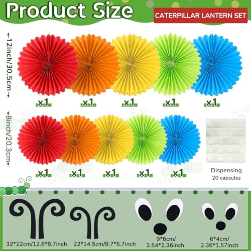 Image of Hortsun 14 Pcs Caterpillar Birthday Decorations 12 Inch 8 Inch Caterpillar Paper Lanterns for School Classroom Birthday Party Favors, with Eyes Mouth Feelers Glue Point(Multicolor)