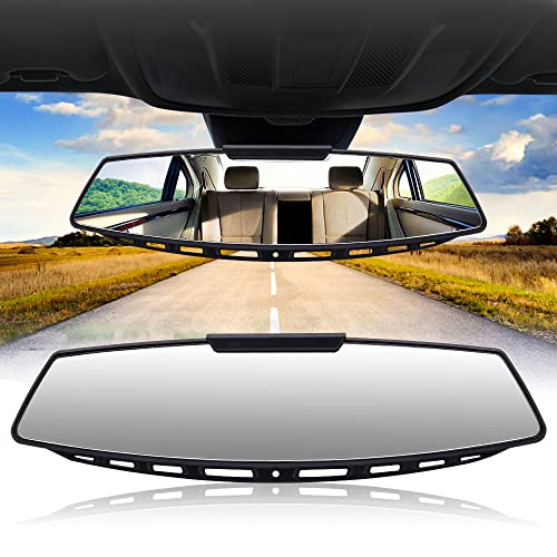 YnGia Car Rear View Mirror, 300MM 12" Wide Angle Universal Curve Convex Rearview Mirror Interior Clip On Original Mirror (White Glass Mirror)