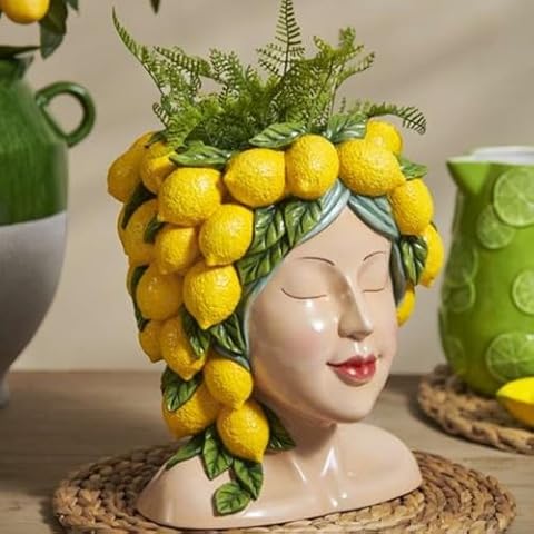 DiliComing Face-Planters Pots Head Garden Decor - 12 Inch Planters Pot with Drainage Hole for Indoor and Outdoor 10.4 x 9.1 x 11.9 Inch Cover