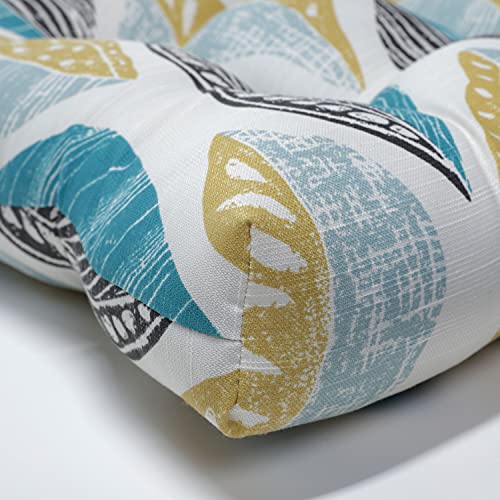 Pillow Perfect Outdoor/Indoor Leaf Block Teal/Citron Large Chair Pads, 17" X 17.5", Blue 2 Count #TOP2
