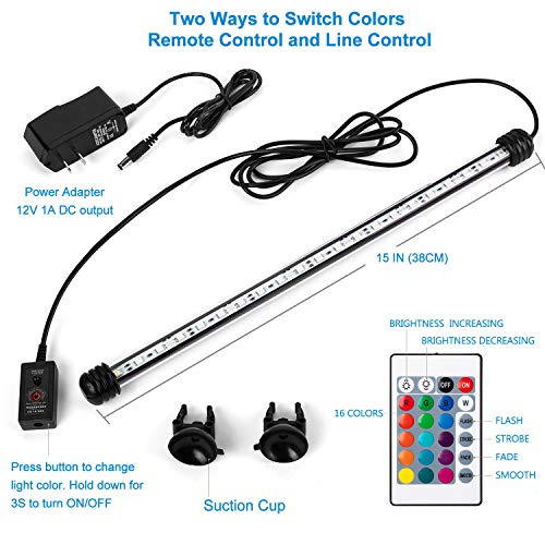 iKefe 15" Color Changing LED Fish Tank Aquarium Submersible Light with Remote/Colored Aquarium LED Tank Lights Fixture for Underwater Decorations, Plant Grow, Saltwater Freshwater Fish, KR5015 by iKefe - Used condition - Image 5