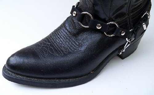 Dangerous Threads Western/Biker Boot Harness Chains Metal Rings, Black Leather2