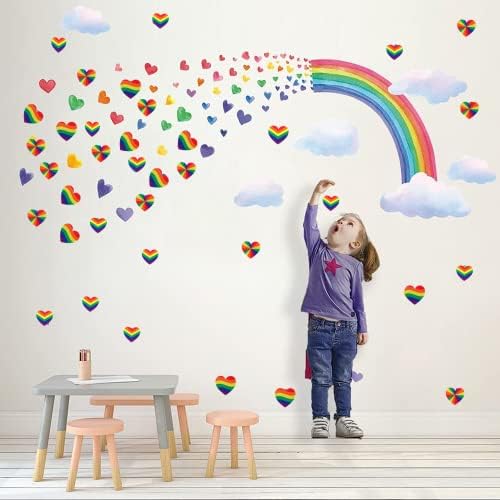 1000 Pcs Heart Stickers Self Adhesive Rainbow Heart Stickers Christmas Decoration Rainbow Pride Stickers Roll for Presents Envelopes Bags Baking Wedding Invitations Gift