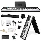 Carina 折りたたみ 電子ピアノ 光る鍵盤 88鍵盤 コンパクト 軽量 スリムデザイン MIDI対応 ペダル イヤホン 鍵盤シール付き【ブラック】