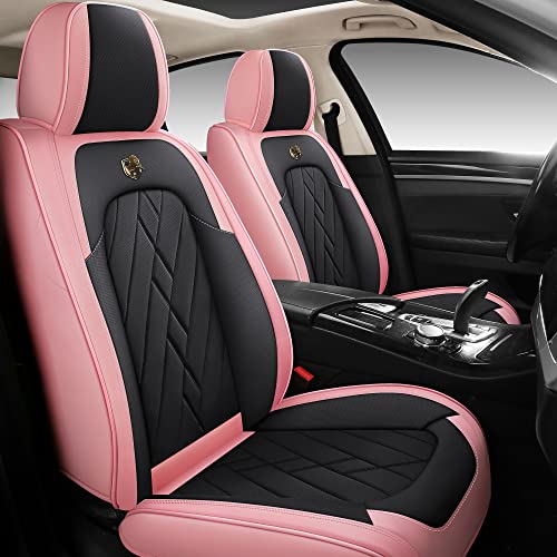 YNBPNO 5pcs Seat Cover Full Set, Universal Type, Suitable for Most Cars, SUV, Trucks, Pickup Ttrucks, Airbags Compatible with Synthetic Leather Car Seat Cushion Protectors (Black&Pink) 1
