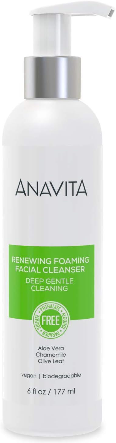Anavita Renewing Foaming Facial Cleanser w/Natural & Organic Botanicals for Daily Skincare 6 fl oz