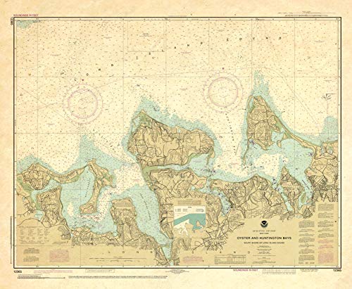 Paradise Cay Publications, Inc. Antiqued NOAA Chart 12365: South Shore of Long Island Sound Oyster and Huntington Bays