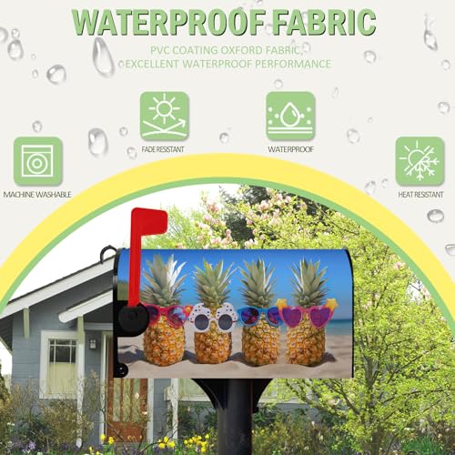 Dacawin Summer Pineapple Mailbox Covers Magnetic Standard Size Beach Mail Box Post Cover Tropical Blue Sky Sunglasses Mailbox Wraps Waterproof Mailbox Decoration for Garden Home Decor 21x18 inch